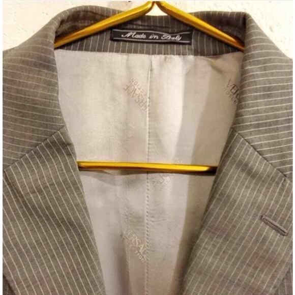 Versace WOOL Jacket Size 52  Gray w light Pinstripe Two Button Sport Coat Luxury - Picture 8 of 15
